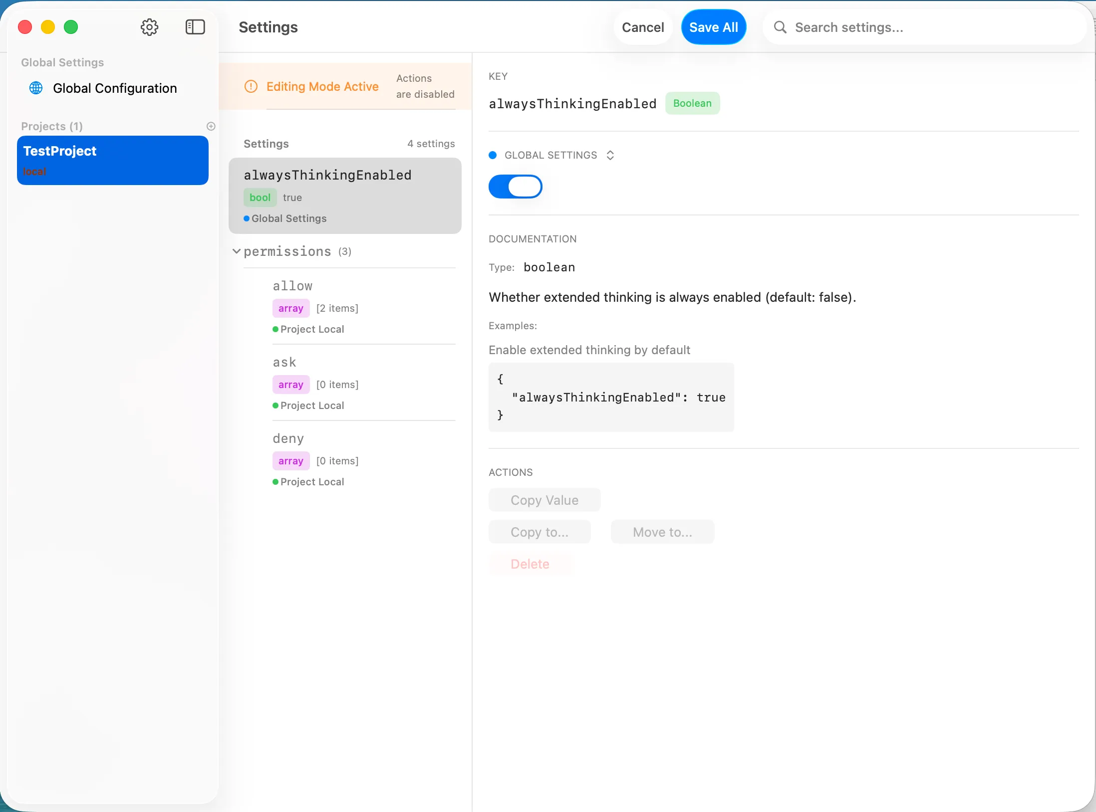 ClaudeSettings app interface